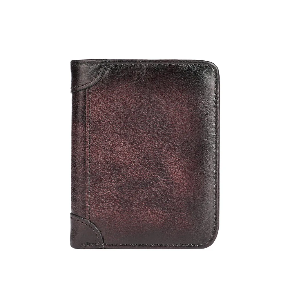 Vintage Fashion Men's Wallet Genuine Leather Bullcaptain RFID Wallet With Coin Short Wallet Card Holder Clutch