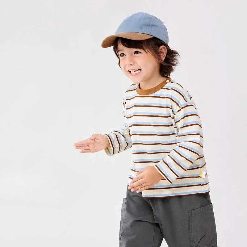 Kids Long Sleeve Cotton T Shirt Striped Top Boys Girls Casual Outdoor Comfortable Base Layer Tee Children Clothing