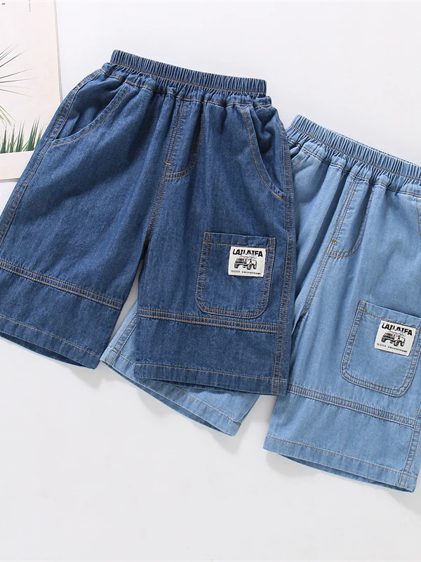 

Boys' Summer Casual Cotton Breathable Short Jeans Thin Seven-Point Pants Children's Loose Fit Straight Leg Zipper Style