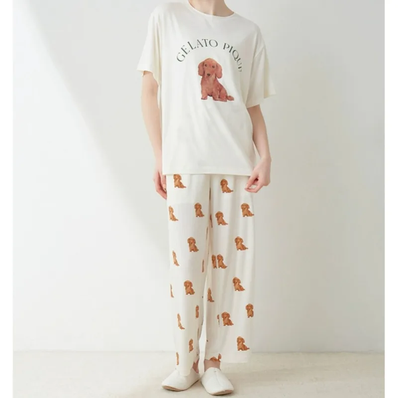 

Summer Modal Casual Home Wear New Product Niche Design, Dog Print Short Sleeved Pants Pajama Set for Women's Outerwear