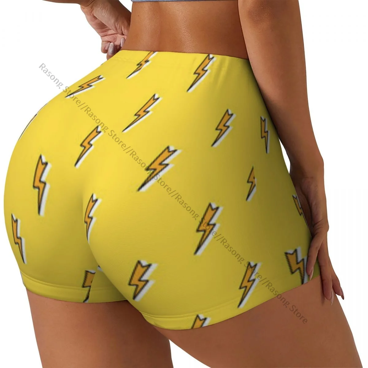 Push Up Short Elasticity Scrunch Butt Bolt Thunder Pattern Running Shorts Sports Shorts Womens Clothes Gym