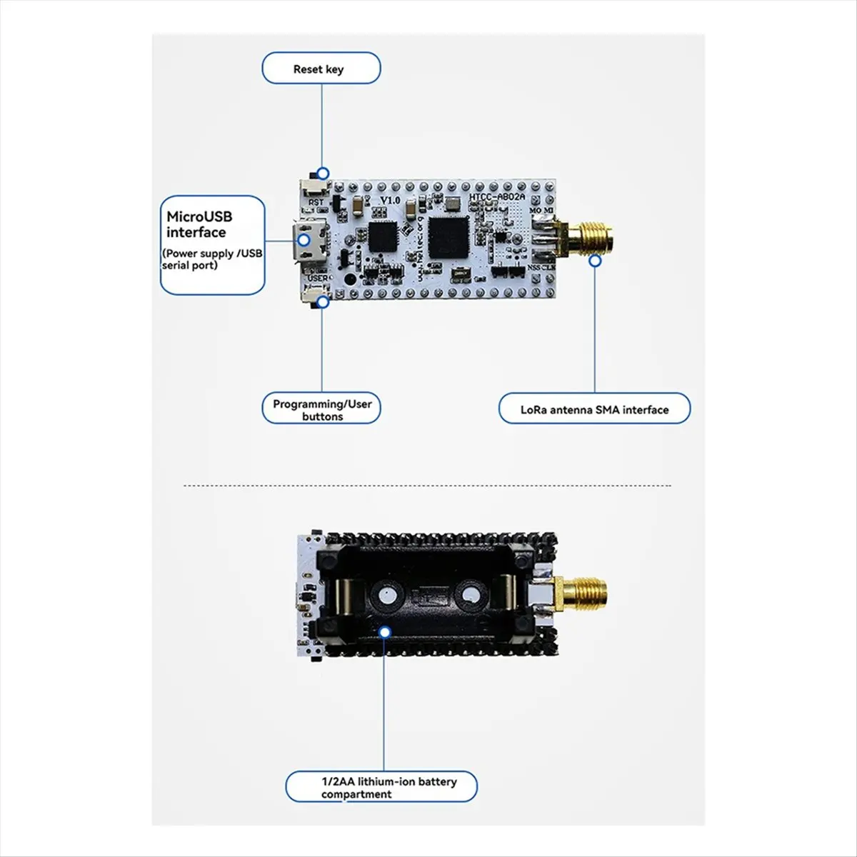Active Phase CubeCell LoRa Node ASR6502 IOT Accessory with Antenna, 1/2AA Battery Case, for Arduino LoRaWAN Applications 433mhz