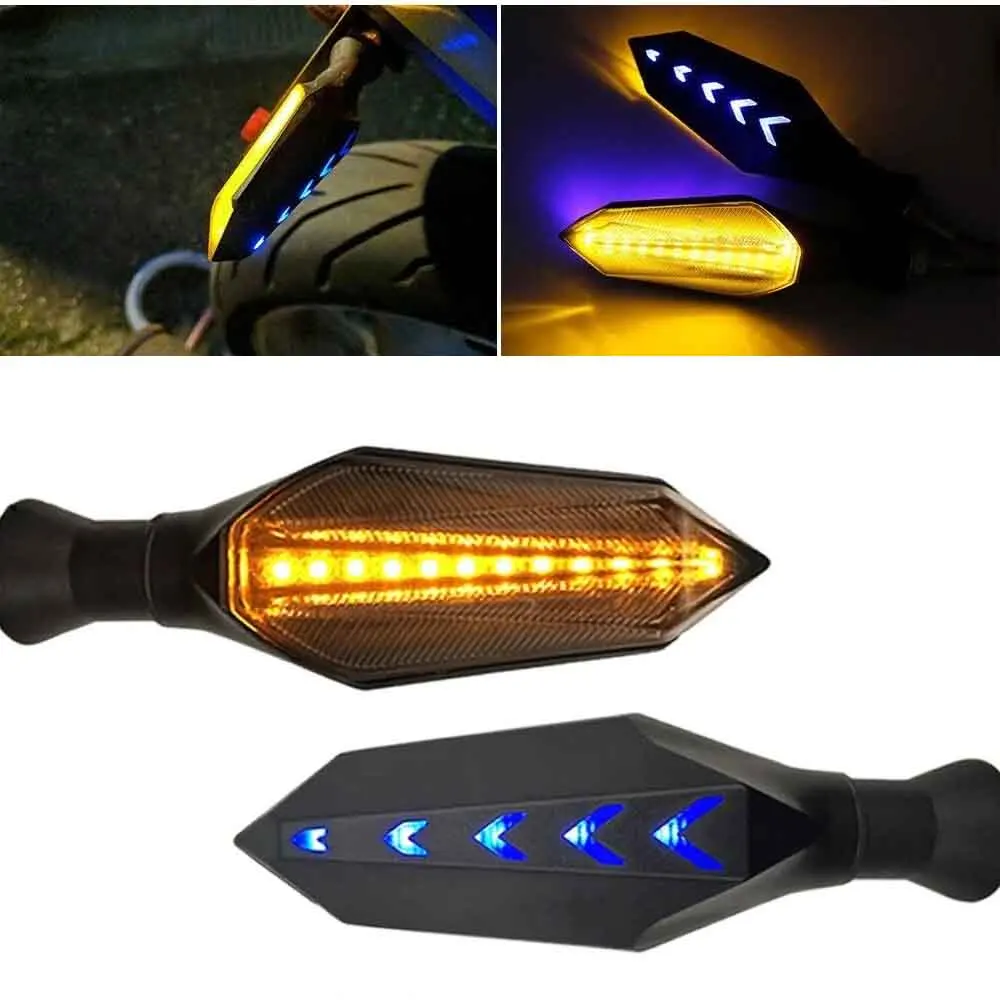 2PCS 12V Dual-Color Motorcycle Turn Signal Lights, Universal Flowing Flash Brake & DRL, Easy Install