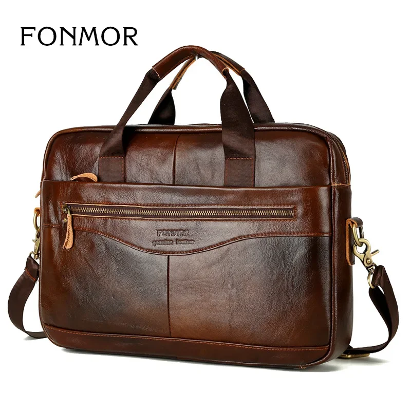 Men Briefcase Bag Men's Genuine Leather Bagcowhide Men's Horizontal Business Bag Shoulder Messenger Bags Office Handbag Laptop