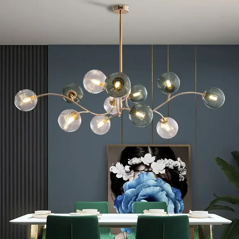 Scandinavian Stained Glass Ball Led Chandelier for Living Room Bedroom Kitchen Style Ceiling Hanging Lamp Art Lighting Fixture