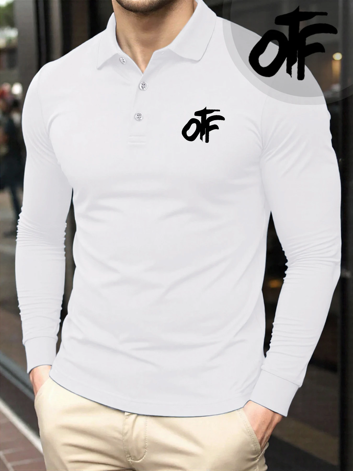 

Creativity Letter Otf Printing Men Polo Shirts All-Match Casual Long Sleeve Hip Hop Commute T-Shirt Culture Autumn Sportswear