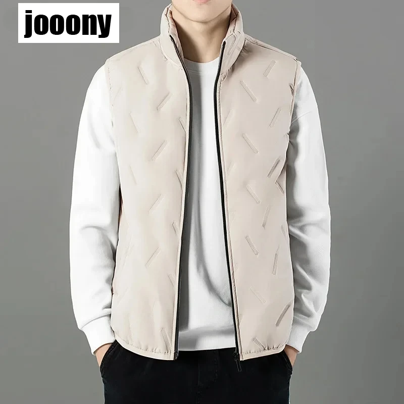 Fashion Mens Warm Jacket Embossed Sleeveless Vest Fleece Windproof Jacket Solid Color Casual Coat 2024 Autumn Winter Basic Daily