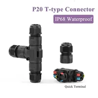 Waterproof 2 3 Pin T-type Cable Connector IP68 Screw-free 3 Way Outdoor Junction Box P20 5-12MM Quick Connect LED Wire Joint