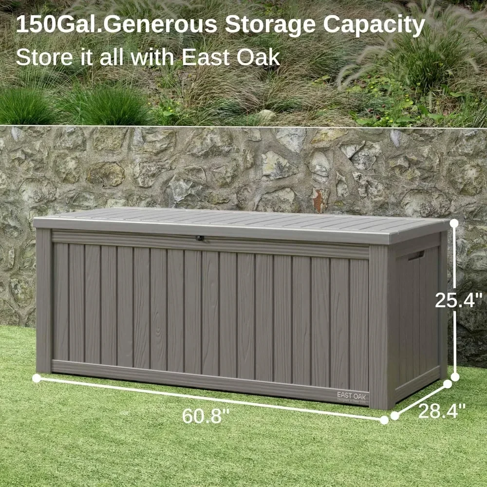 Outdoor Storage Box, 150 Gallon Deck Box, Large Resin Storage Bin for Patio Cushions, Gardening Tools, Outdoor Toys