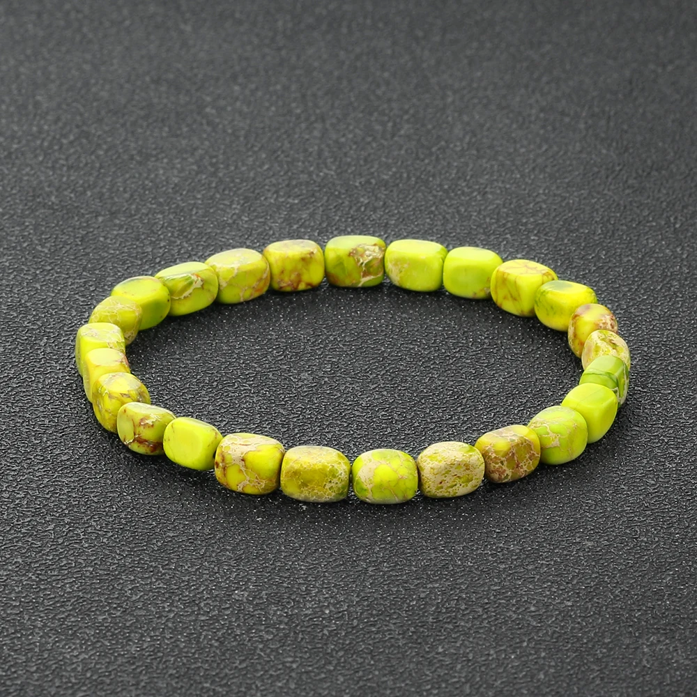 Vintage Elastic Bead Bracelet Square Emperor Stone Bangle Women Men Chakra Healing Couple Bracelet Natural Pulsera Chain Jewelry
