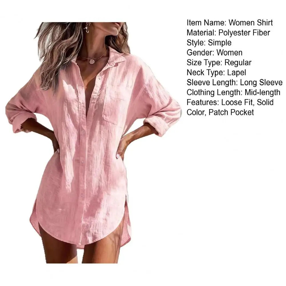

Женская модная удлиненная рубашка с пуговицами и карманами, свободного кроя, классическая универсальная блузка с длинными рукавами, стильная уличная рубашка для женщин