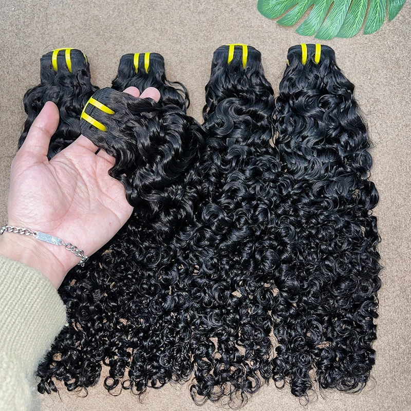 버마산 곱슬머리 인모 번들, 붙임머리, 베트남산 100% 미가공 곱슬 웨이브 생처녀 머리, 내추럴 블랙