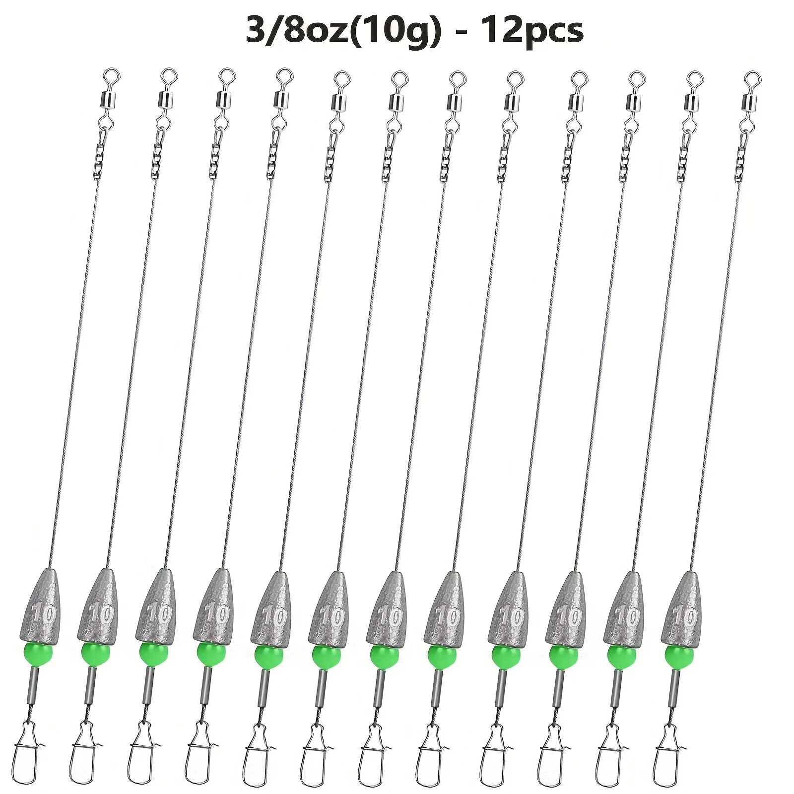 12 Stück Carolina Rig Bass-Angelvorrichtungen, vorgebundene Angelvorfächer mit Sinker-Gewichten, vorgefertigte Catfish-Bass-Carolina-Rigs