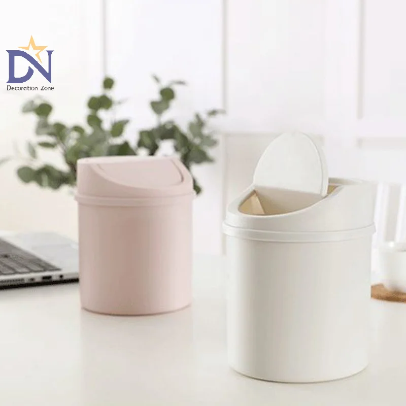 Mini Desktop Bin Small Trash Can Tube With Cover Bedroom Trash Can Garbage Can Clean Workspace Storage Box Home Desk