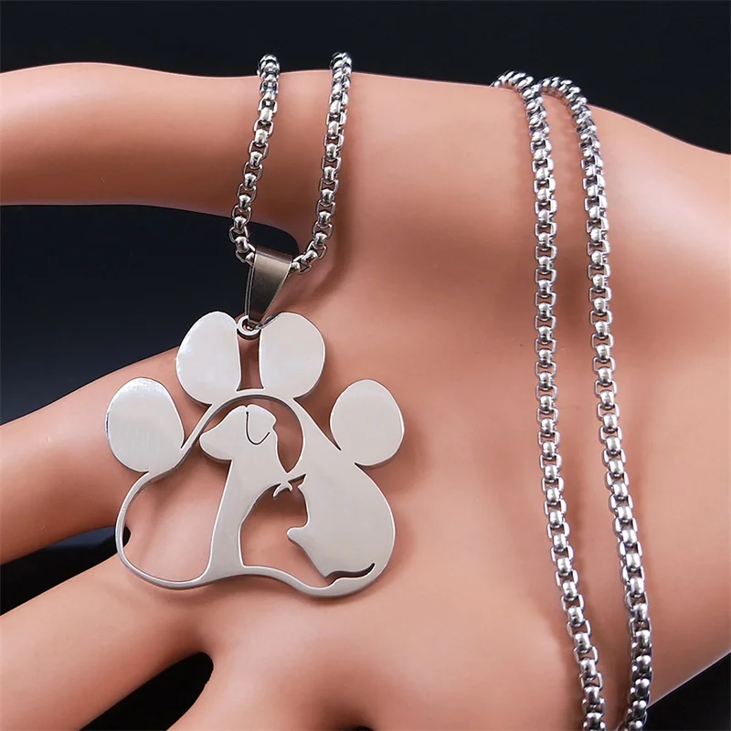 Fashion Dog Cat Paw Stainless Steel Necklace for Women/Men Silver Color Animal Pet Claw Pendant Necklace Jewelry colar N8006S01