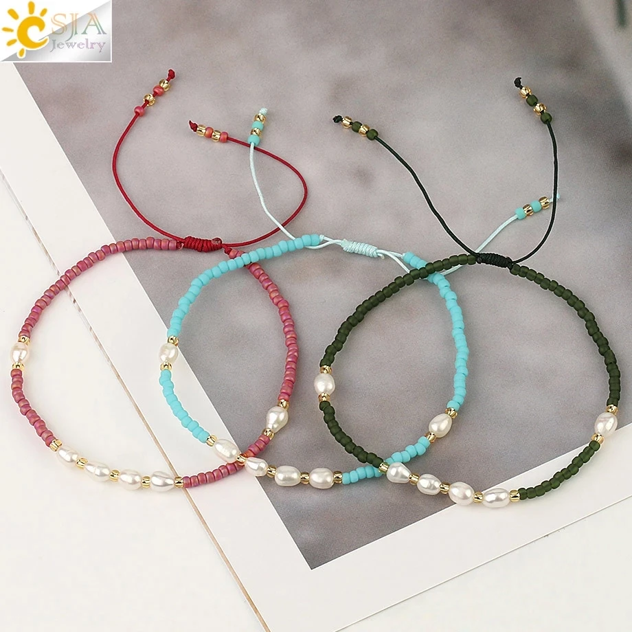 CSJA Bohemia Miyuki Pearl Bracelet for Women Freshwater Pearl Bead Pulseras Summer Bracelets Jewelry Mother Day Gift S497