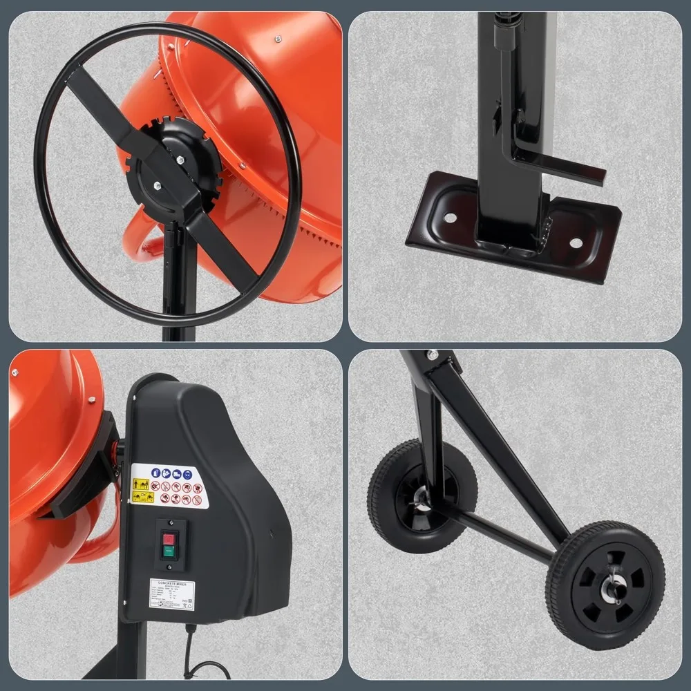 4.9 قدم مكعب. خلاط أسمنتي كهربائي، آلة خلط الخرسانة المحمولة بقدرة 550 وات مع أسطوانة سعة 140 لتر، محرك 110 فولت، دوران 30 دورة في الدقيقة