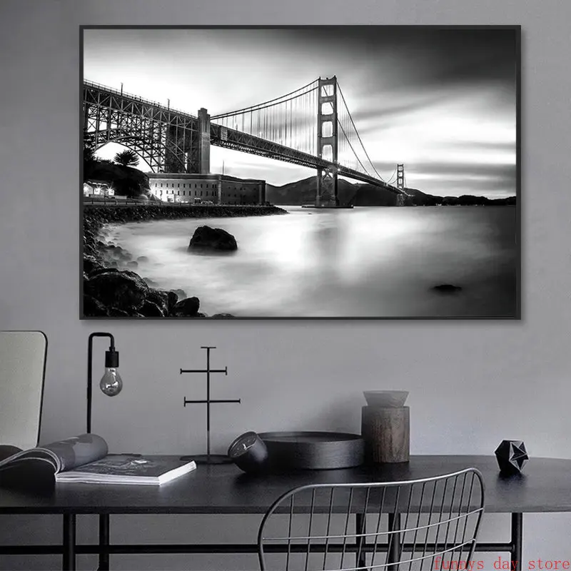 Paris New York City Poster and Prints Brooklyn Bridge San Francisco Eiffel Tower Canvas Painting Wall Art  Picture Home Decor