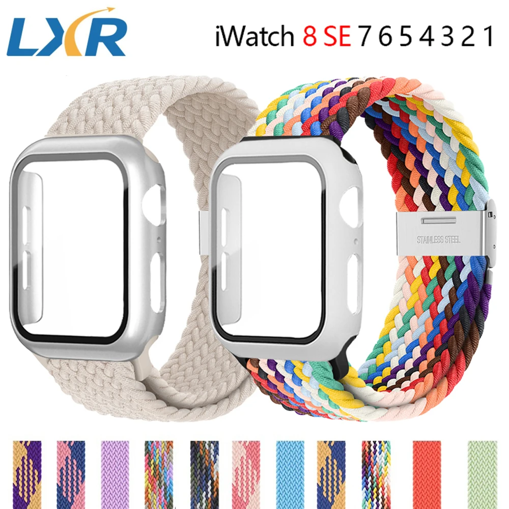 case+strap For Apple watch band 45mm 44mm 40mm 41mm 42mm 38mm Elastic Braided Solo Loop belt bracelet iWatch Series 3 4 5 se 6 7