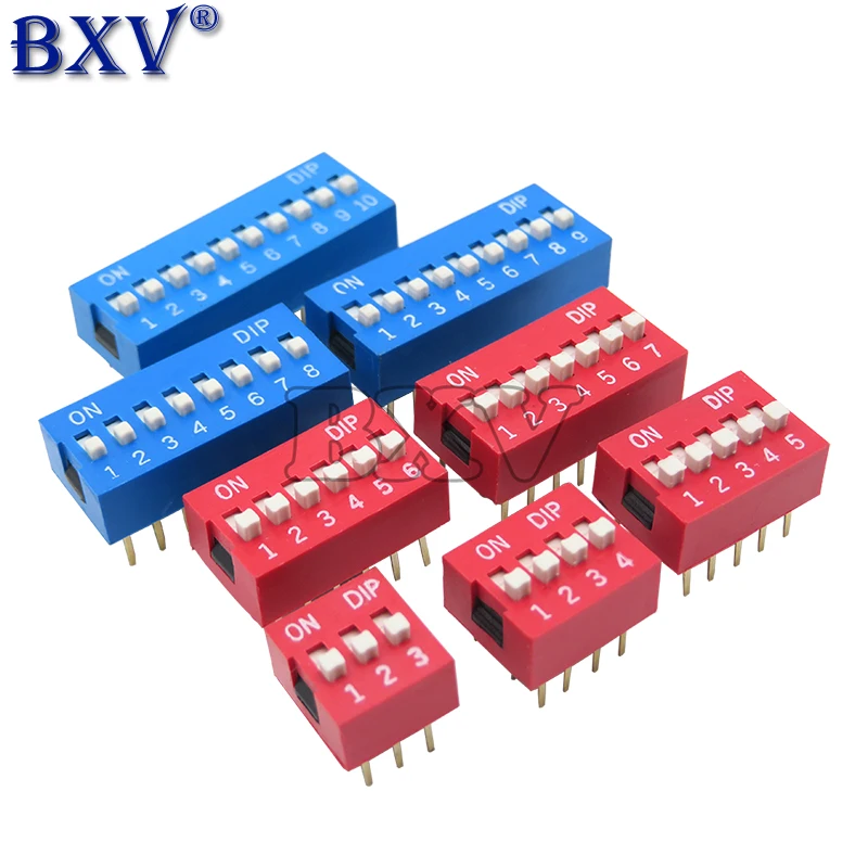 10PCS  Slide Type Switch Module 1 2 3 4 5 6 7 8 9 10 12 Bit 2.54mm Position Way DIP Red Pitch Toggle Switch Blue Red Snap Switch