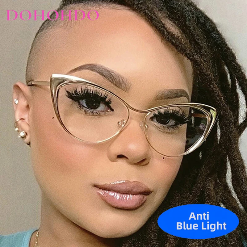 New Luxury Metal Cat Eye Fashion Design Anti-Blue Light Women Glasses Men Computer Reading Eye Protection Optical Eyewear Ladies