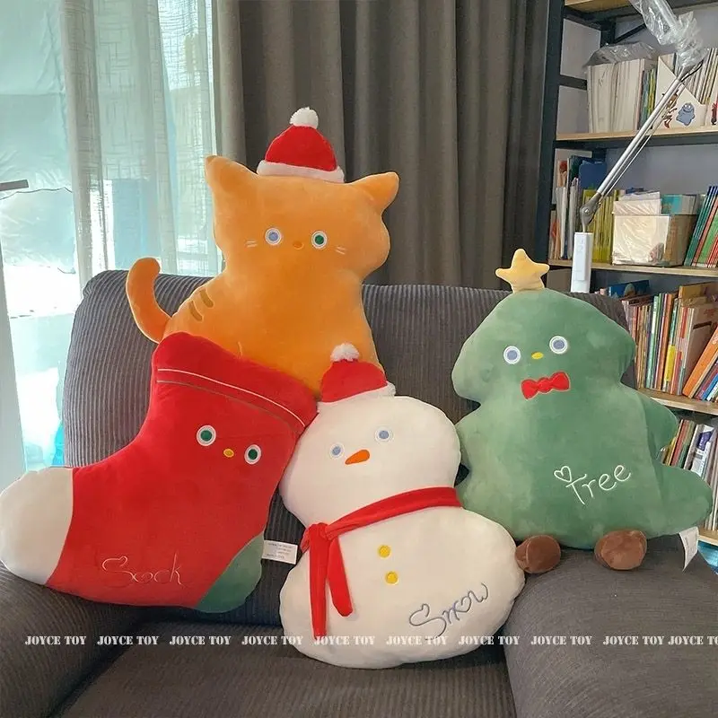 Christmas Tree Doll snowman Cats Cushion Christmas Holiday Decore Red Cartoon Pillow Children Gifts Soft Stuffed Plush Toy Girls