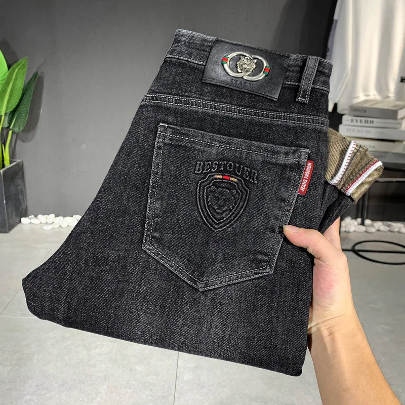 Autumn And Winter New Jeans Men\'S Fashion Casual All Straight Tube Stretch Slim Korean Version Of The Trend Light Luxury Denim