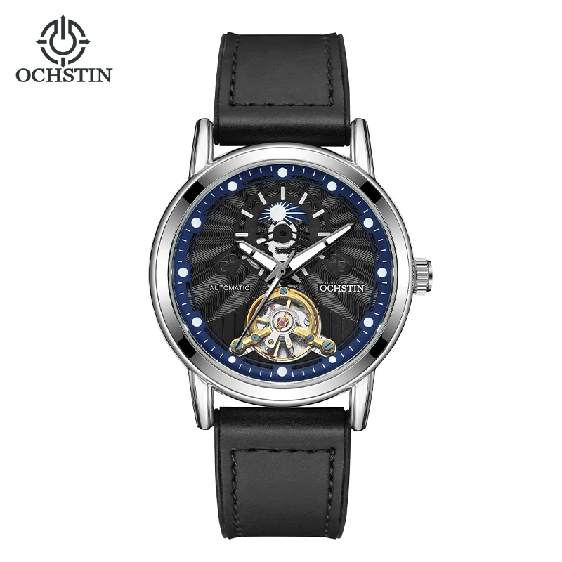 OCHSTIN Men Watch Automatic Mechanical Luxury Tourbillon Open Heart Vintage Day Night Dial Leather Strap & Magnetic Closure