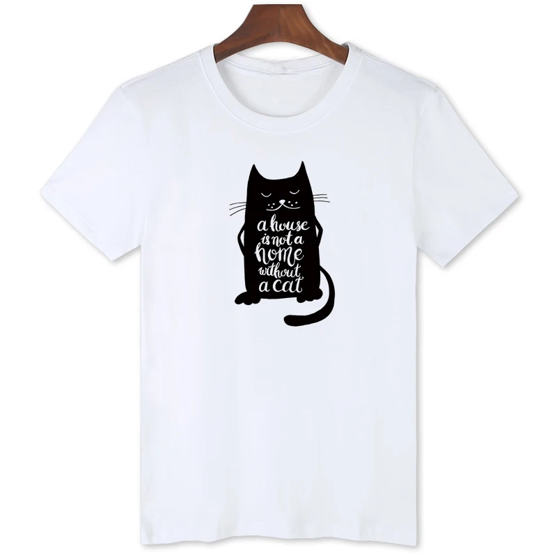 

Personalized black cat print T-shirt Men's letter cat fashion top Hot summer short sleeve B1-17