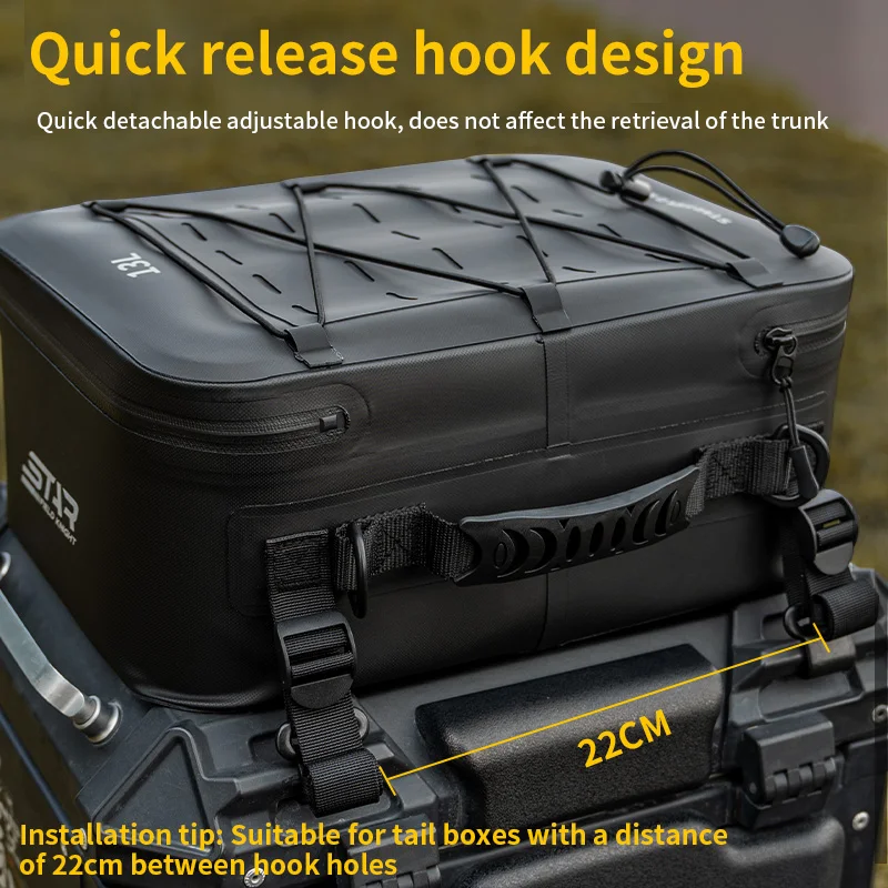 SFK Universal 13L Black Motorcycle Bag Waterproof Rear Seat Aluminum Box Capacity Expansion Box Suitcase Riding Gears Luggage