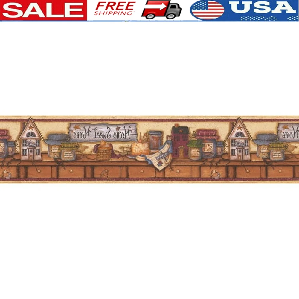 

Заготовленные флизелиновые обои в стиле кантри-шик, винтажные желейные банки, корзины, кухонный декор, моющиеся 6 x 15 футов, 7,5 кв. футов