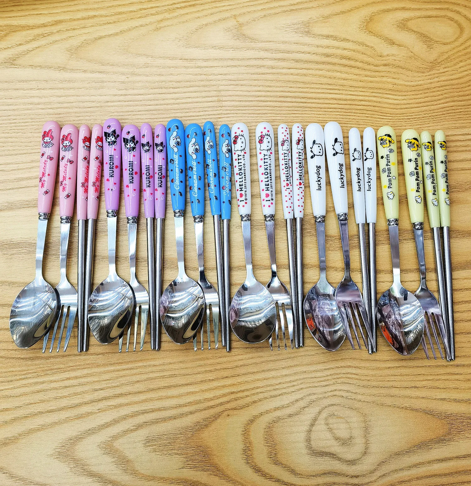 Hello Kitty Sanrio Kuromi Cinnamoroll Pachacco Travel Portable Cutlery Set Fork Spoon Student Dinnerware Sets Kitchen Tableware