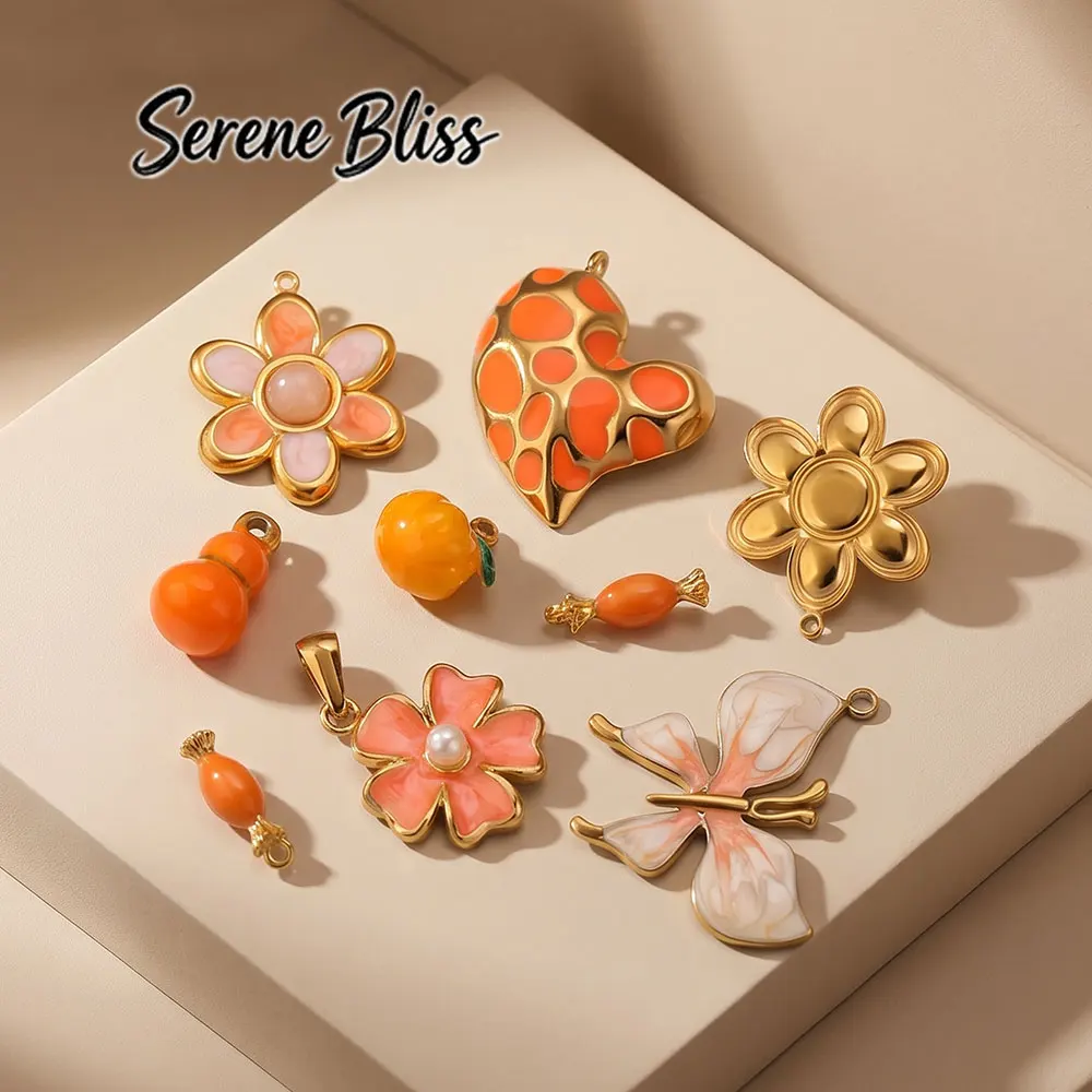 2/3/4pcs Stainless Steel Charm Heart Gourd Pumpkin Flower Enamel DIY Women Necklace Earrings Bracelet Making Jewelry Accessories
