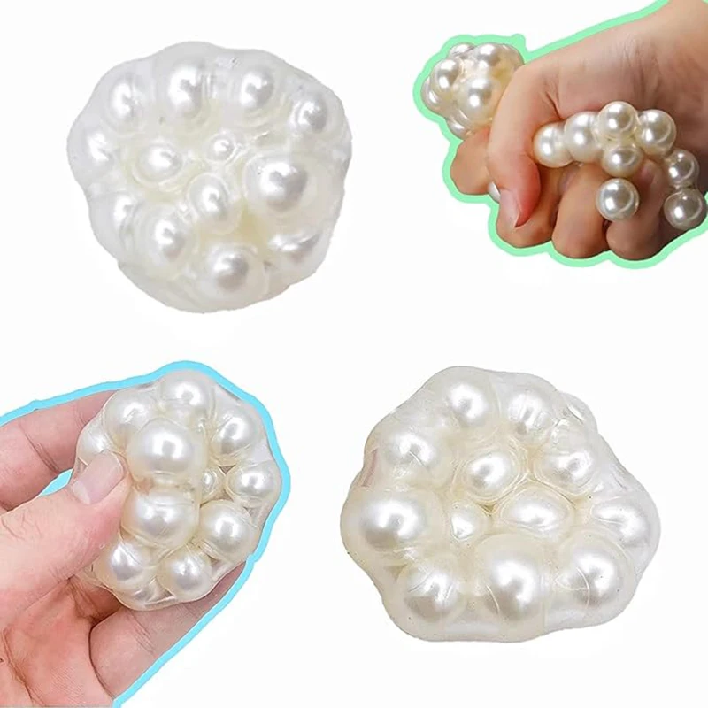 Handgefertigter, geräuscharmer Squishy-Ball der Traube für Erwachsene, weiße Perle, sensorisches Zappelspielzeug für Kinder, Stressabbau-Squeeze-Spielzeug