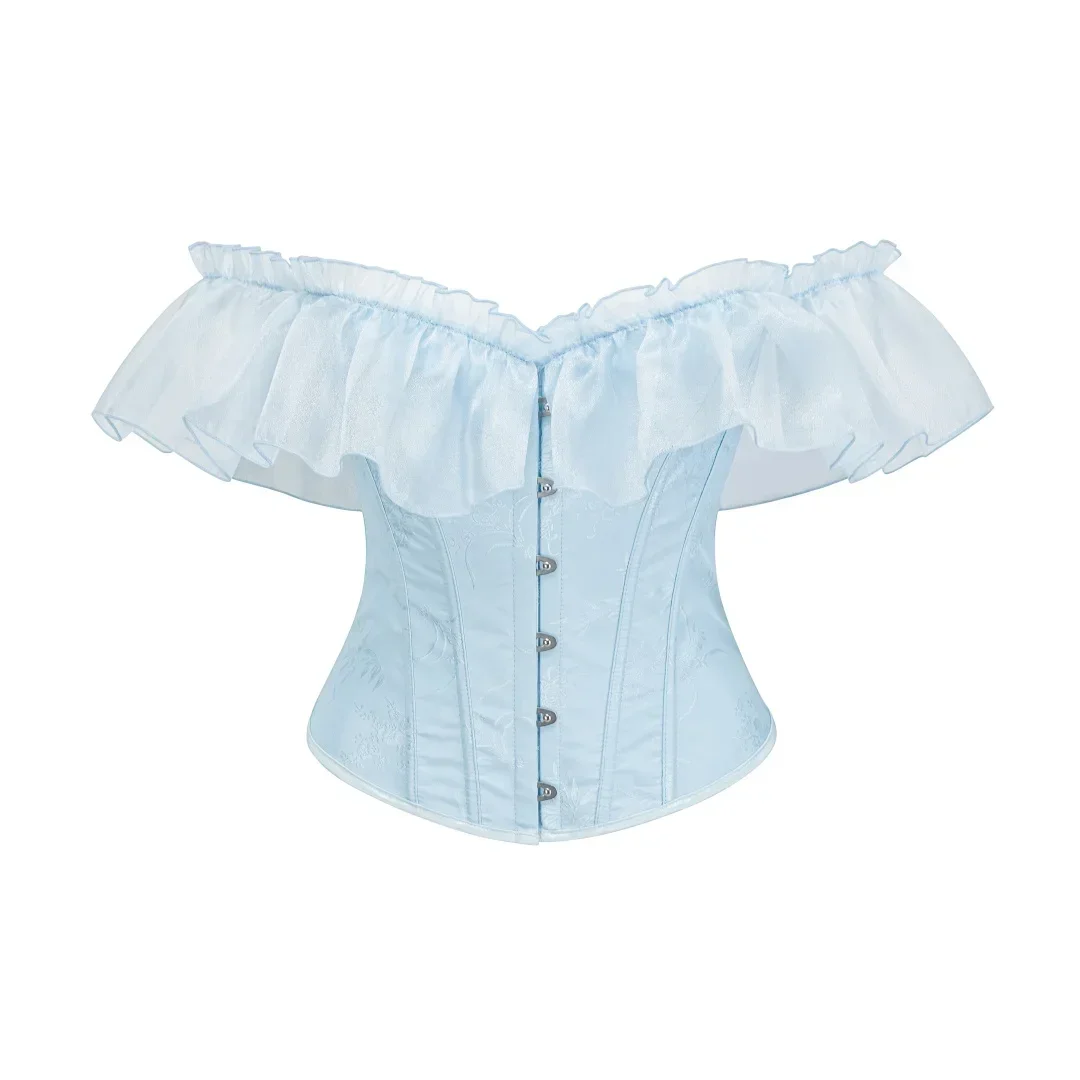 

Сексуальный корсетный топ с открытыми плечами для женщин, готический корсет-бюстье с рюшами и короткими рукавами, корректирующий фигуру.