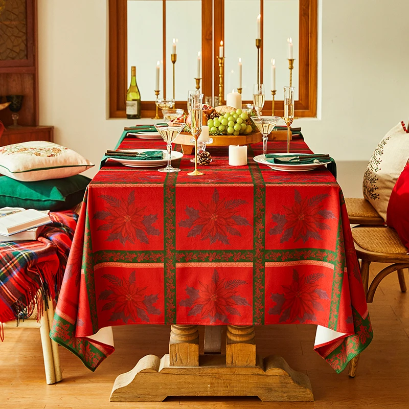 Christmas Decor Tablecloth American Luxury Festival Rectangular Tablecloth New Year Plush Waterproof Home Diningtable Cloth