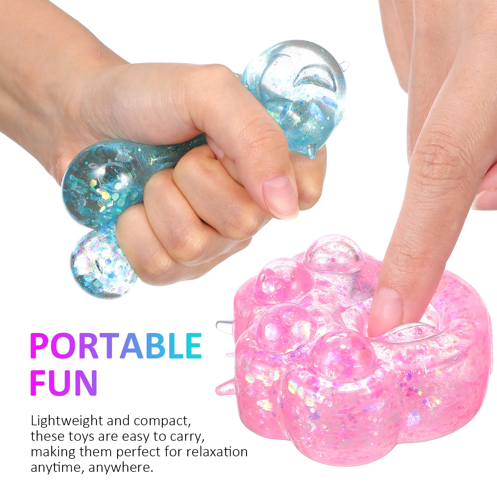 4 個のリアルなスクイーズ、明るい色、ストレス解消のためのソフトスクイーズ、かわいい感覚フィジェット、楽しい落ち着くおもちゃ