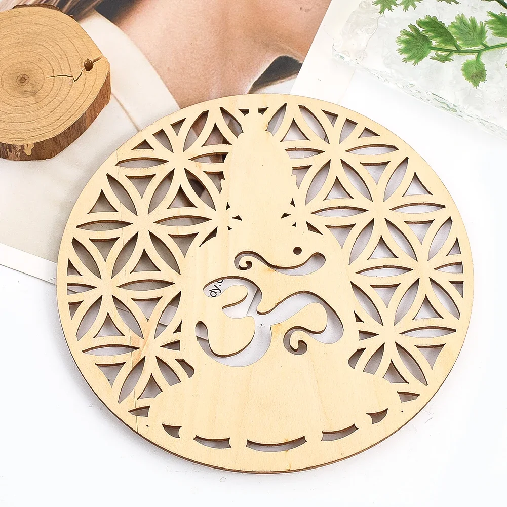 Circular Hollow Carving Wood Geometric Pattern Pendant Crafts Hanging Decoration Meditation Yoga Indoor Homestay Wall Decoration