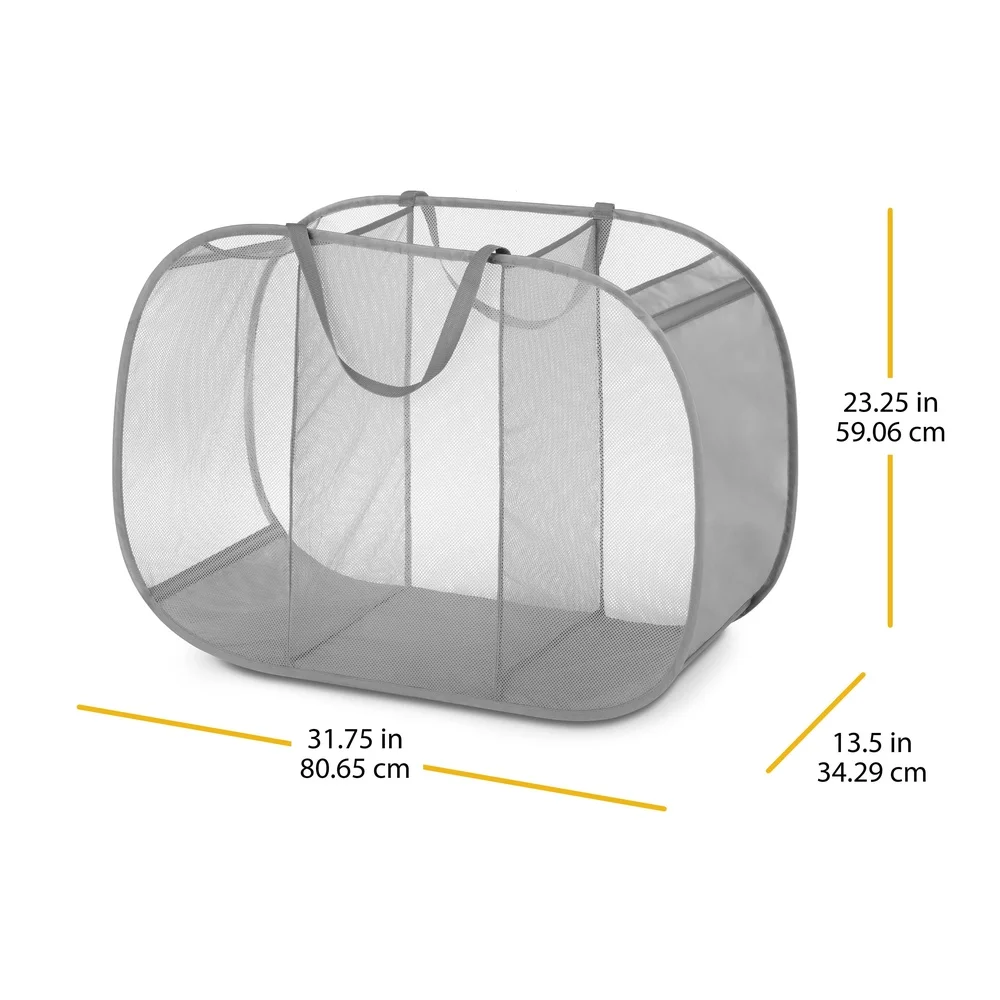 Pop Up Foldable Laundry Sorter Polyester Mesh Hamper with Carrying Handles Breathable Air Circulation College Camping Storage