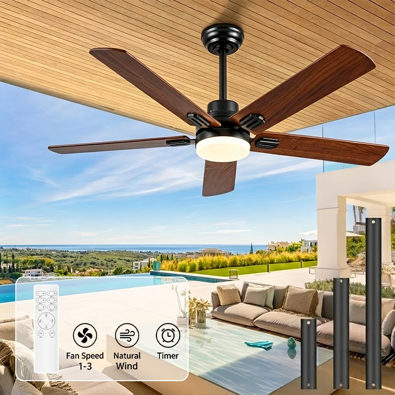 

LINCCW Natural Wood Ceiling Fan Light LED Light 6 Speed Variable Frequency Remote Control Electric Fan Modern Farmhouse Wood