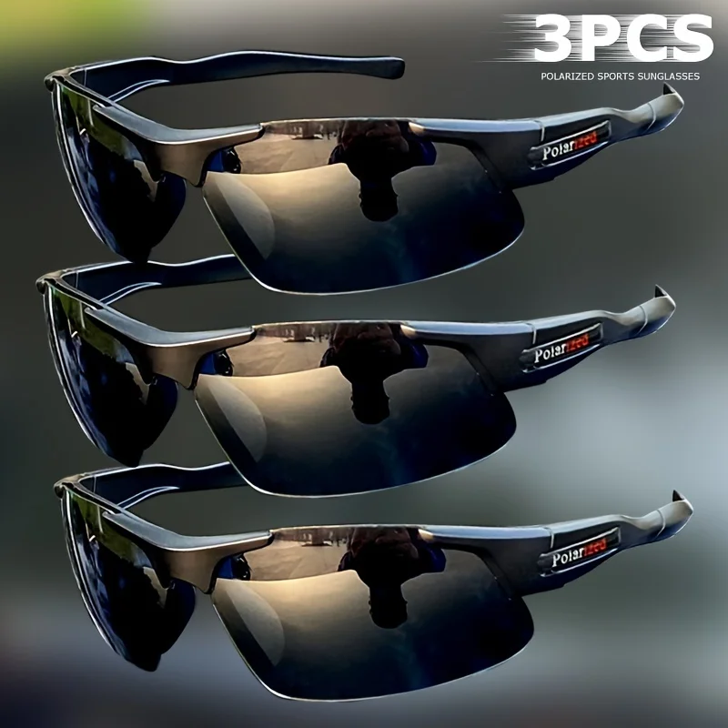 3 قطع نظارات مستقطبة نصف حافة لركوب الدراجات للجنسين نظارات شمسية عصرية للرياضات الخارجية والسفر والقيادة والتخييم uv400
