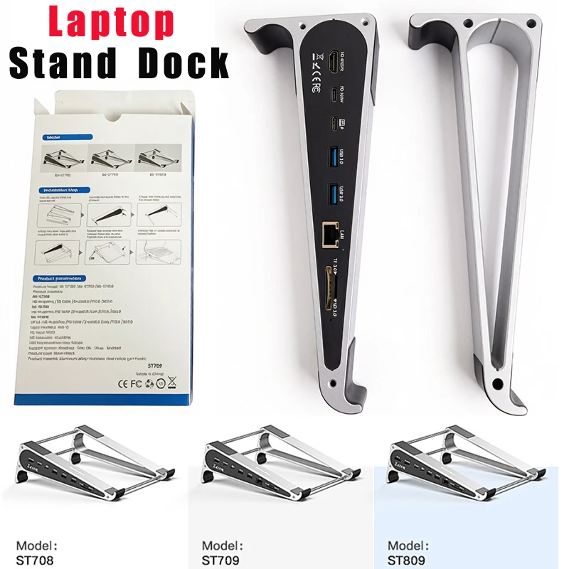Aluminum Laptop Stand Expansion Dock 8-in-1 HUB 4K 60Hz HD SD/TF Card Reader USB 3.0 PD Charger RJ45 1000Mbps Docking Station