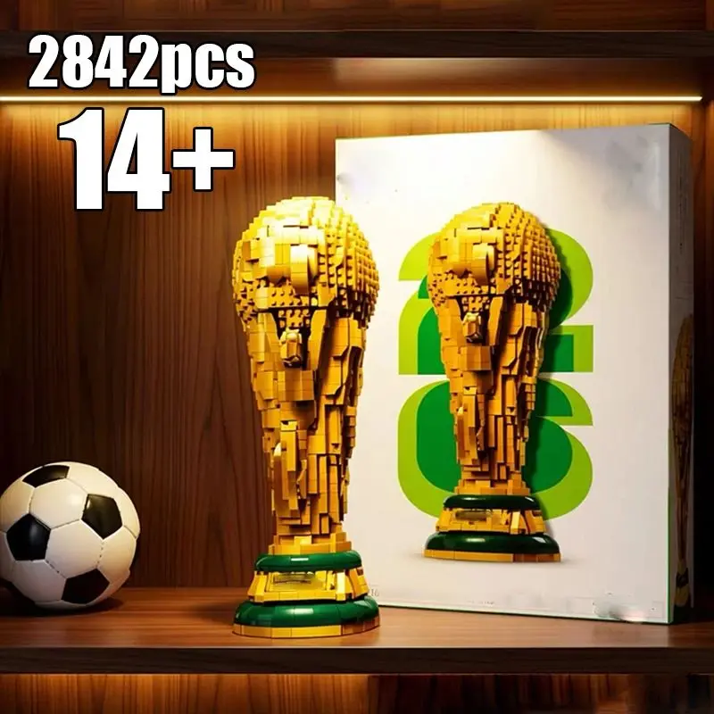 Nouveau modèle de trophée de football mondial 2026 en blocs de construction DIY, jouet de construction, décoration de bureau, cadeau éducatif