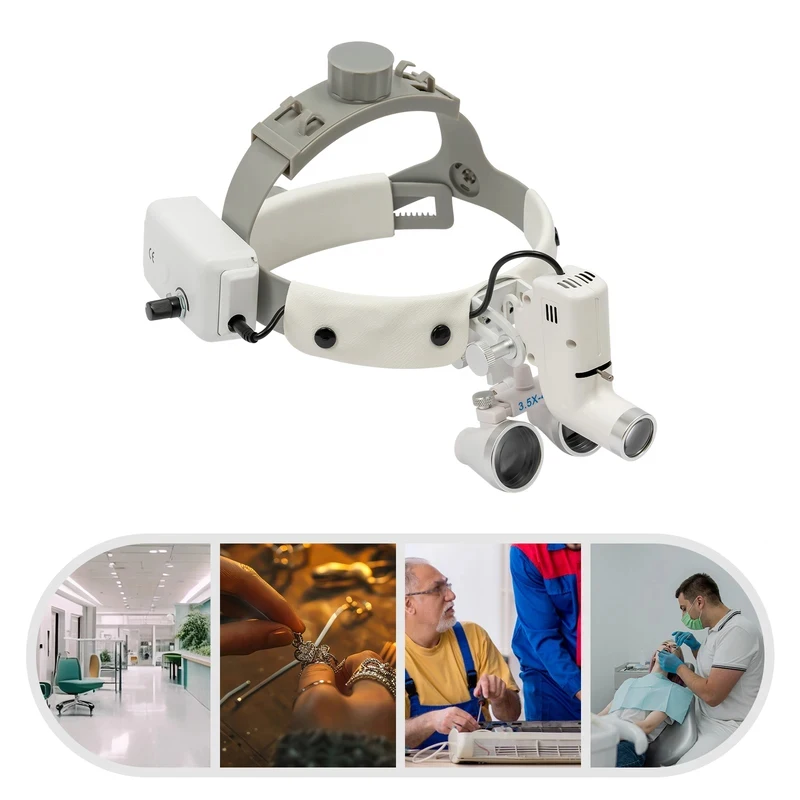 

Medical Binocular Magnifier White with LED Light .X Magnifying Lens Adjustle Headband Clinical Examination