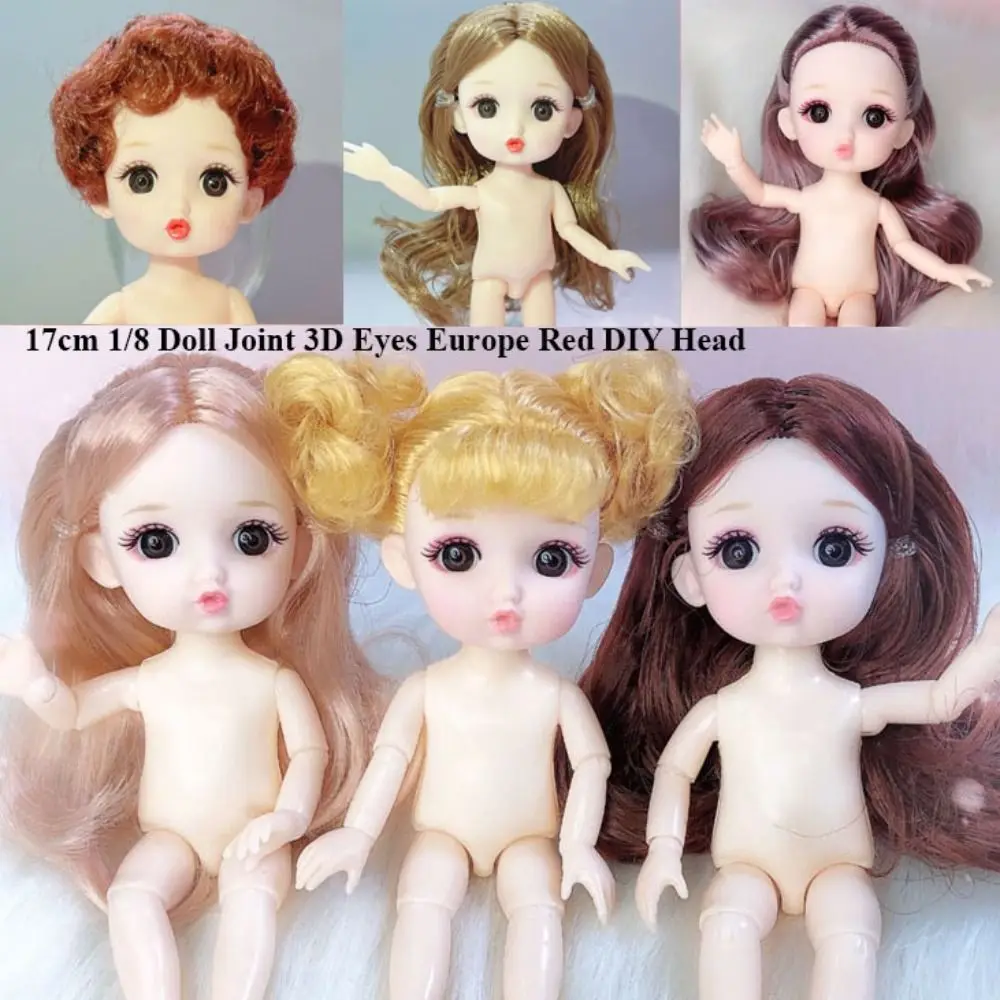 With Gold Brown Hair Doll Head New Plastic 17cm 3D Eyes Doll Joint 1/8 Doll/17cm Doll