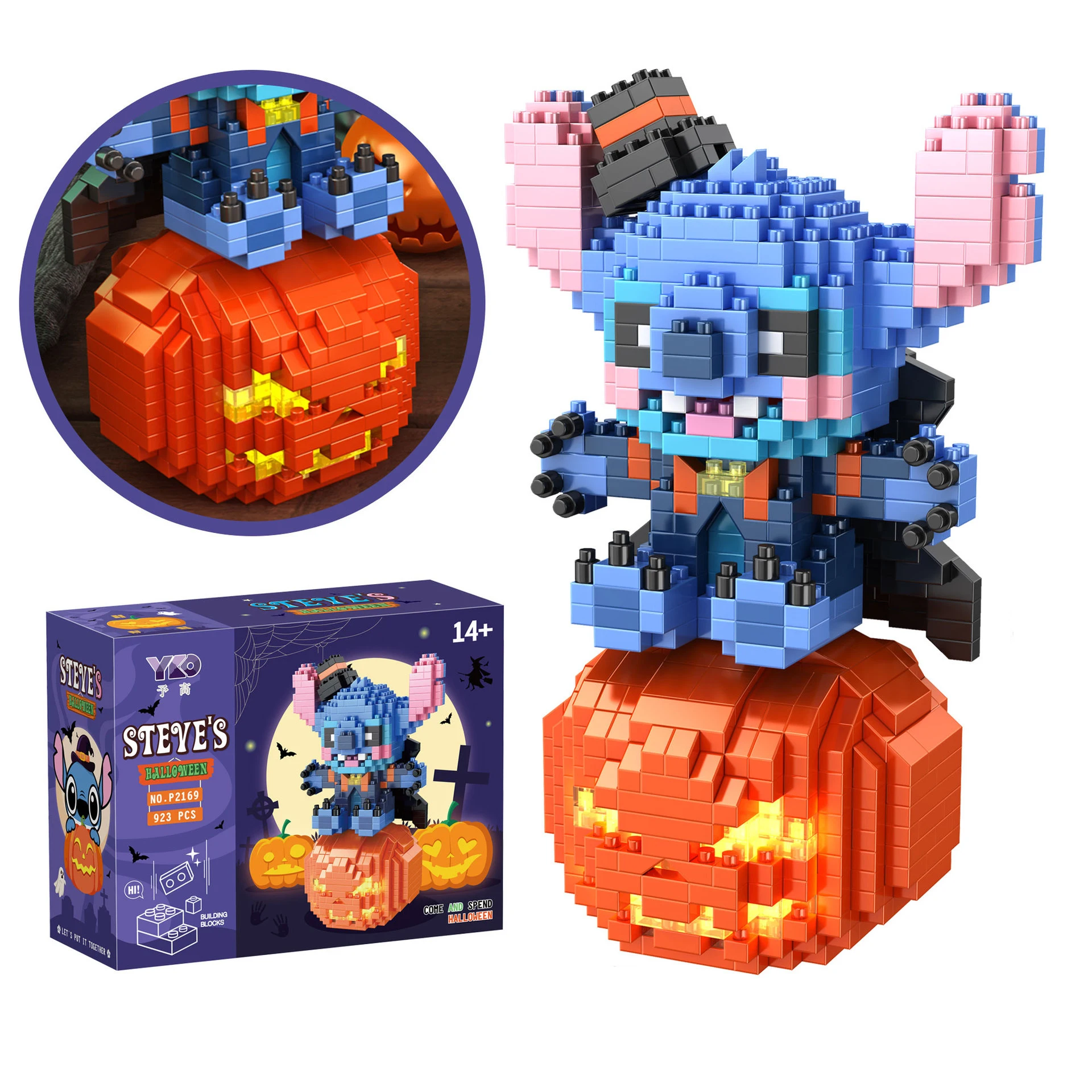 

Disney Halloween Stitch Building Blocks Mini Figure Pumpkin Ghost Kitty Duffy Cos Assembled Toy for Home Decoration