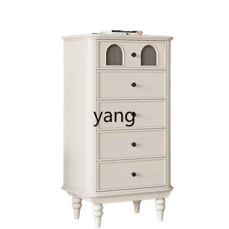 

LMM retro white solid wood glass chest living room sofa against the wall side cabinet bedroom vertical cabinet