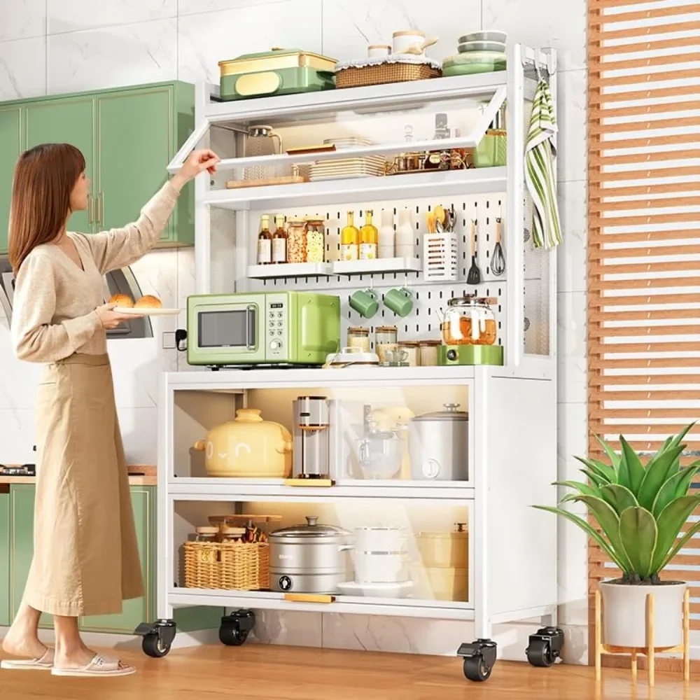 Kitchen Cabinet Bakers Rack, Suporte de microondas, Aparador Hutch Buffet, Sem Parafuso Montagem Rápida