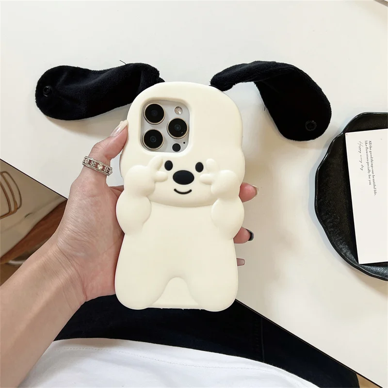 

3D Cartoon Dog Soft Silicone Cover for iphone 17air 16 15 14 Plus 12 13 Pro Max 14pro 15promax big ears Cute Patterns case