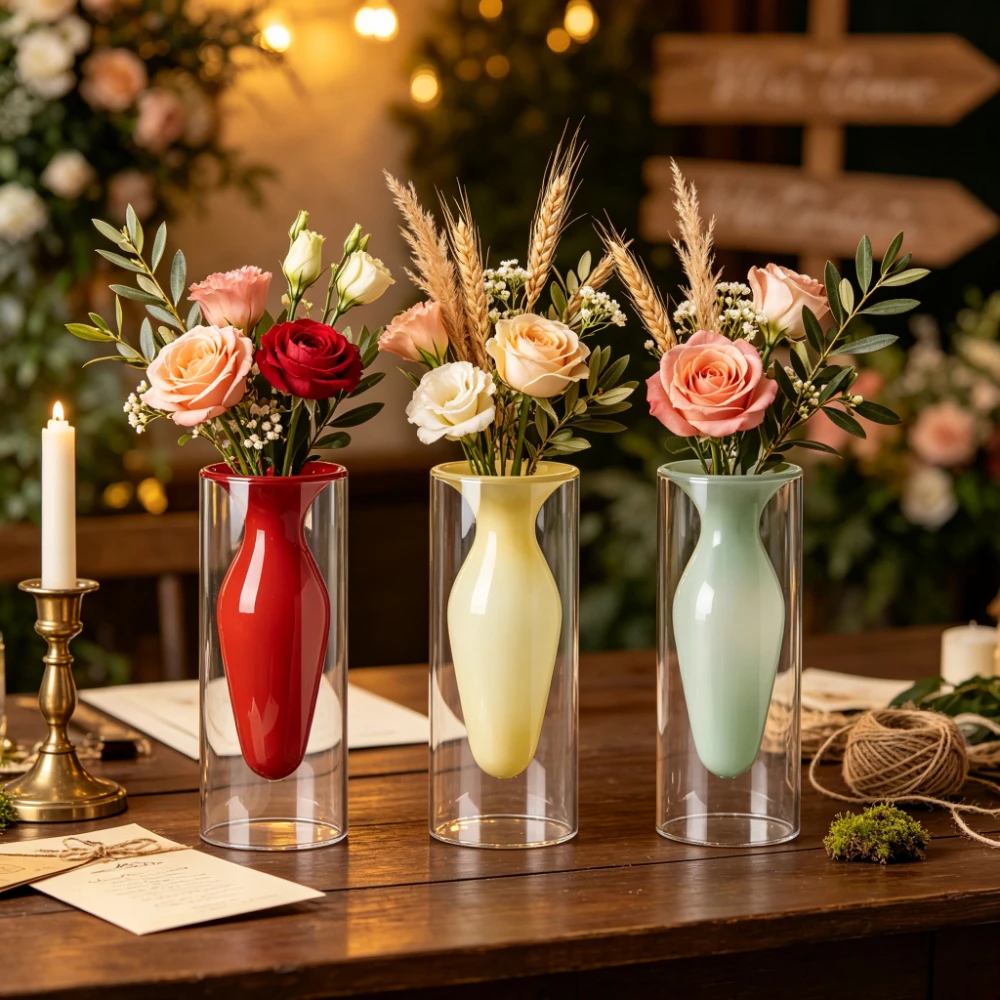 Nordic Double Layer Glass Vase Clear Cylinder Hydroponic Plant Container Modern Home Table Decor Wedding Party Ornament